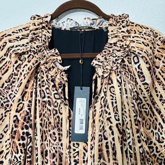 NEW Kobi Halperin Whistler Animal-Printed Midi Dress Tiered Ruffle Lined Size Lg - Picture 4 of 12